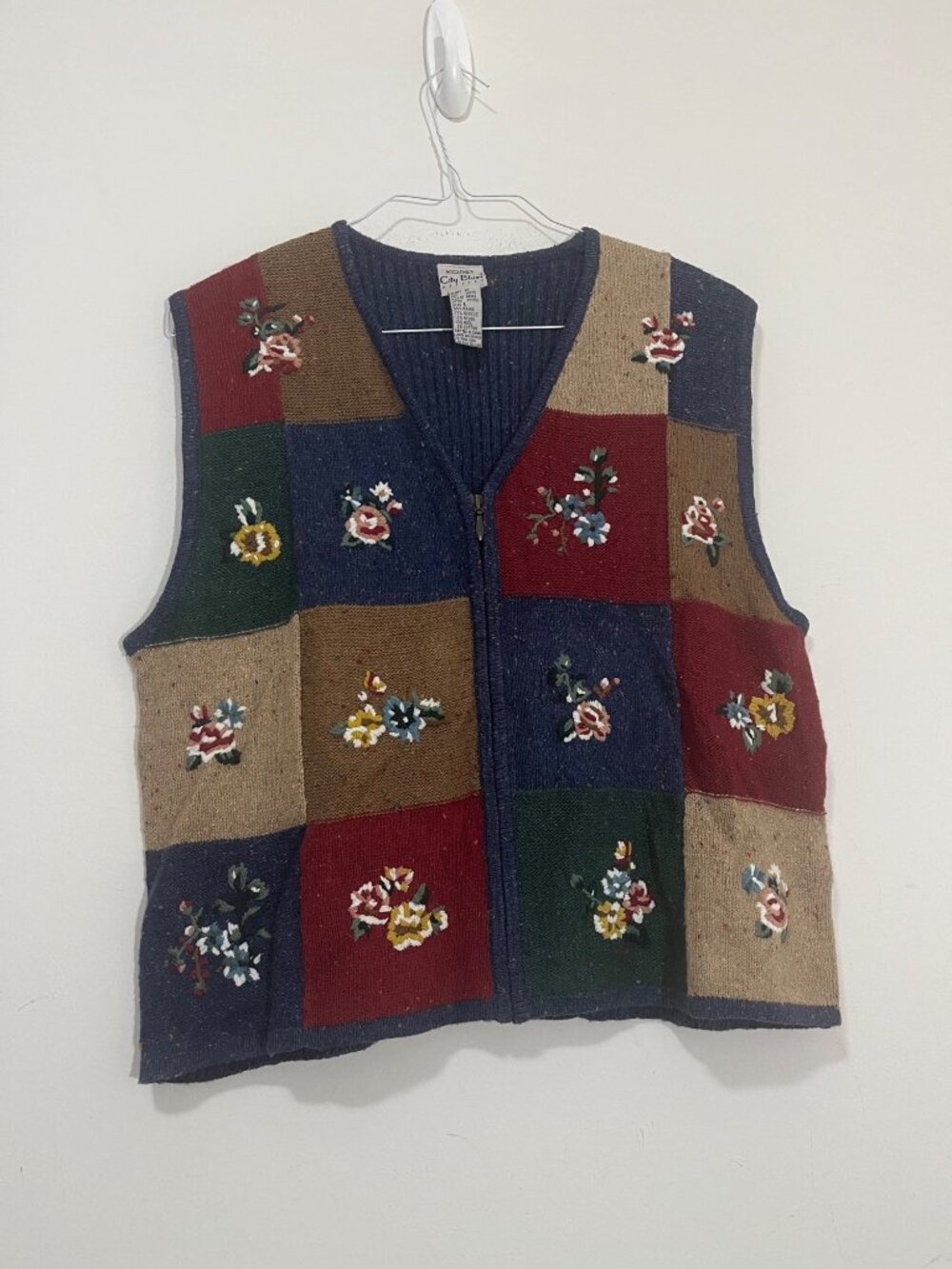 Vtg Koret City Blues Petites Sz L Wool Blend Zipped Sweater Cardigan Cottagecore